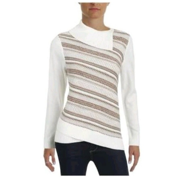 Alfred Dunner White Brown Sweater High Neck Metallic XL - Picture 1 of 11